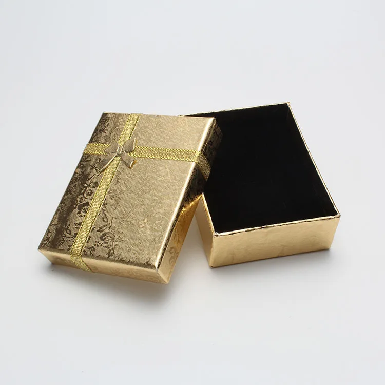 Gold DoreenBeads 9*7*3 см блестящая шкатулка ожерелья Серьги Браслеты упаковочная коробка для подарка дисплей Классический бант 1 шт - Цвет: Gold