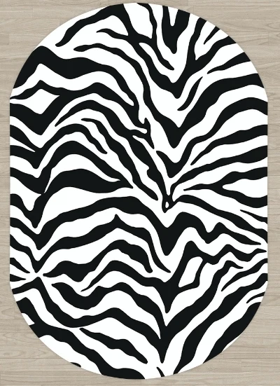

Else Black White Zebra Fur Animals Design 3d Pattern Print Non Slip Microfiber Living Room Modern Oval Washable Area Rug Carpet