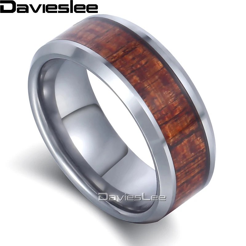 Мужское кольцо из карбида вольфрама Davieslee 8 мм серебряного цвета с инкрустацией
