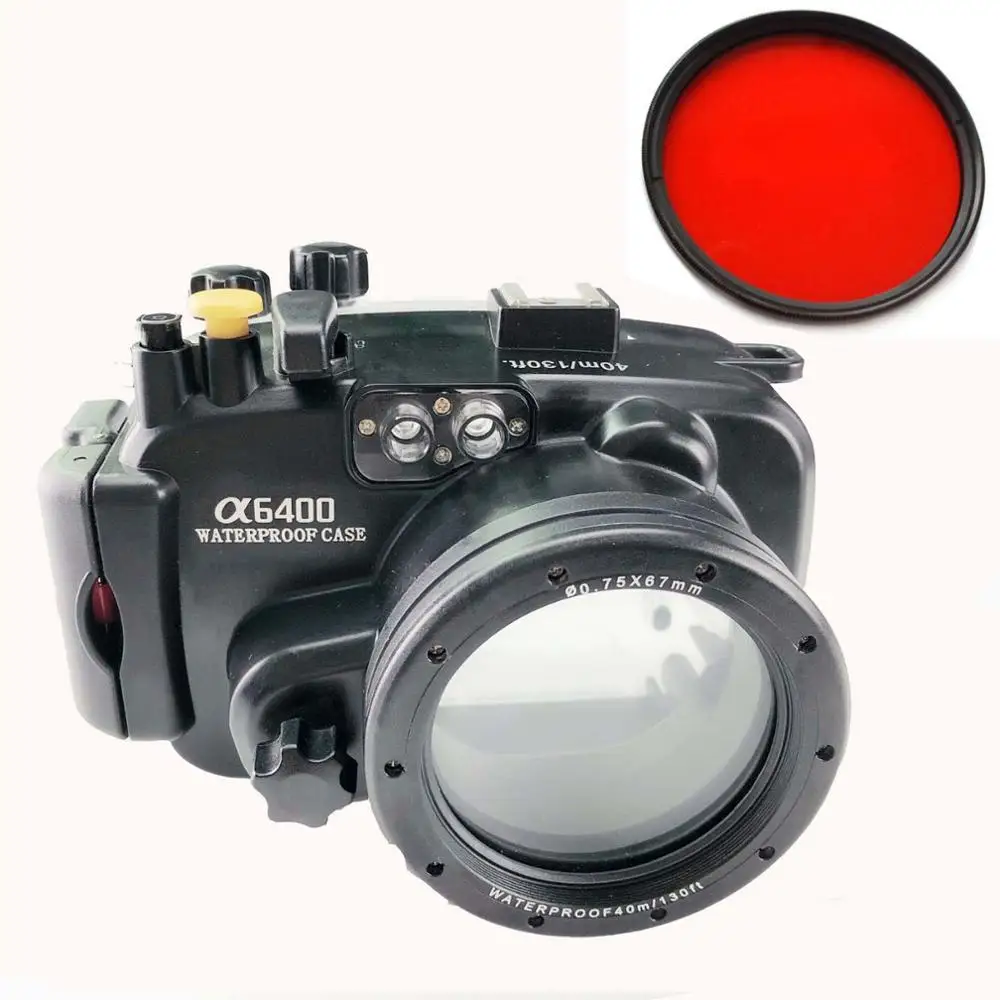 with filter Meikon 130ft/40m водонепроницаемый чехол для подводной камеры для камеры sony a6400, поддержка объектива 16-50 мм - Цвет: with filter