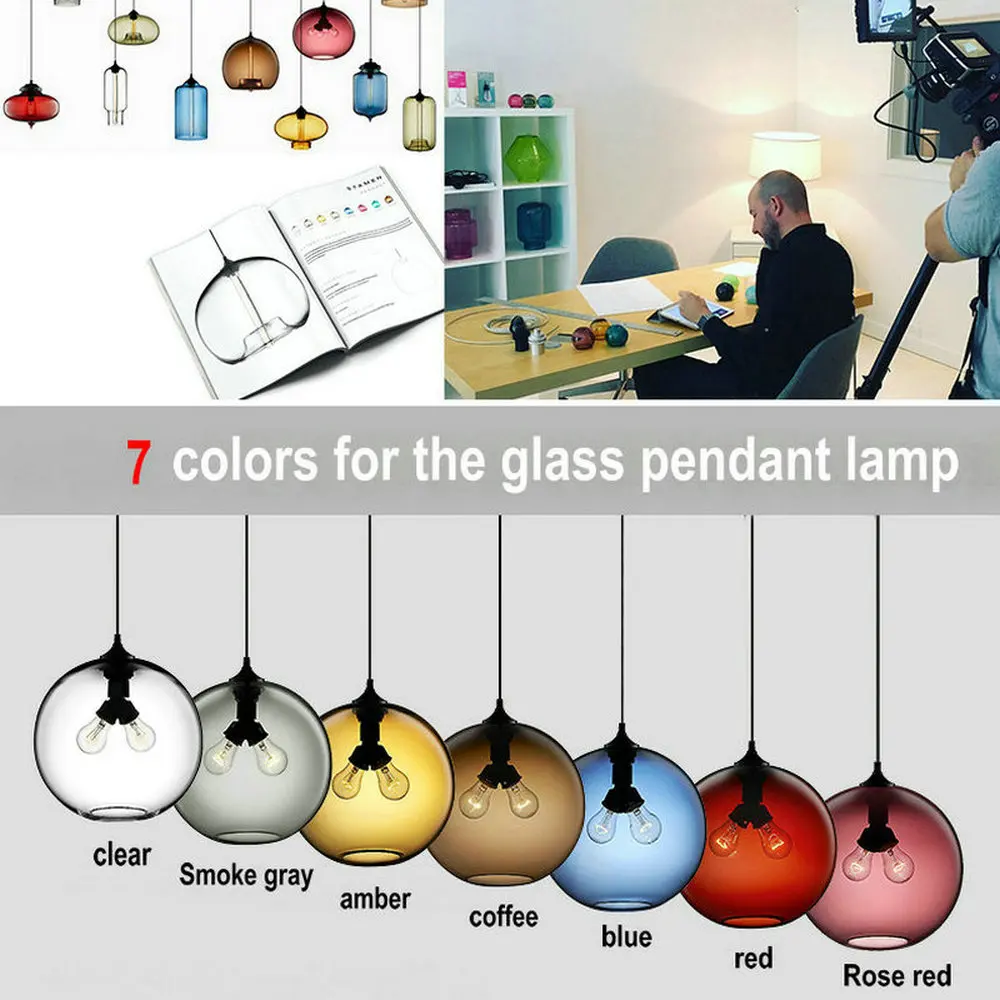 

LED Edison Bulb Colorful Glass Pendant Lights Bedroom Restaurant Nordic Simple Droplight Modern Vintage Pendant Lamp Kitchen Fix