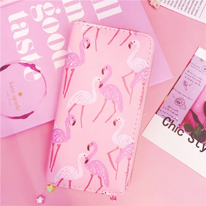 Модный длинный кошелек с принтом фламинго симпатичный клатч для девочек