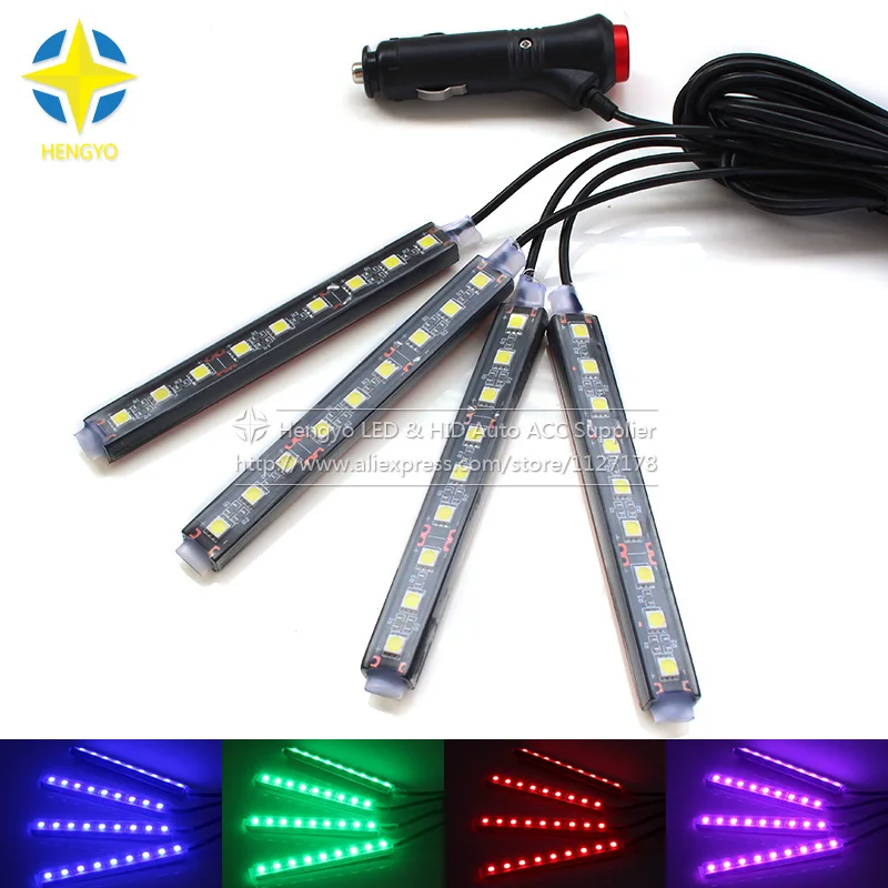 

4x9LED 5050 White Yellow Led Car Atmosphere Lights Decoration Lamp 12v Auto Car Led Interior Lights Glow Decorative Lamp Bulb