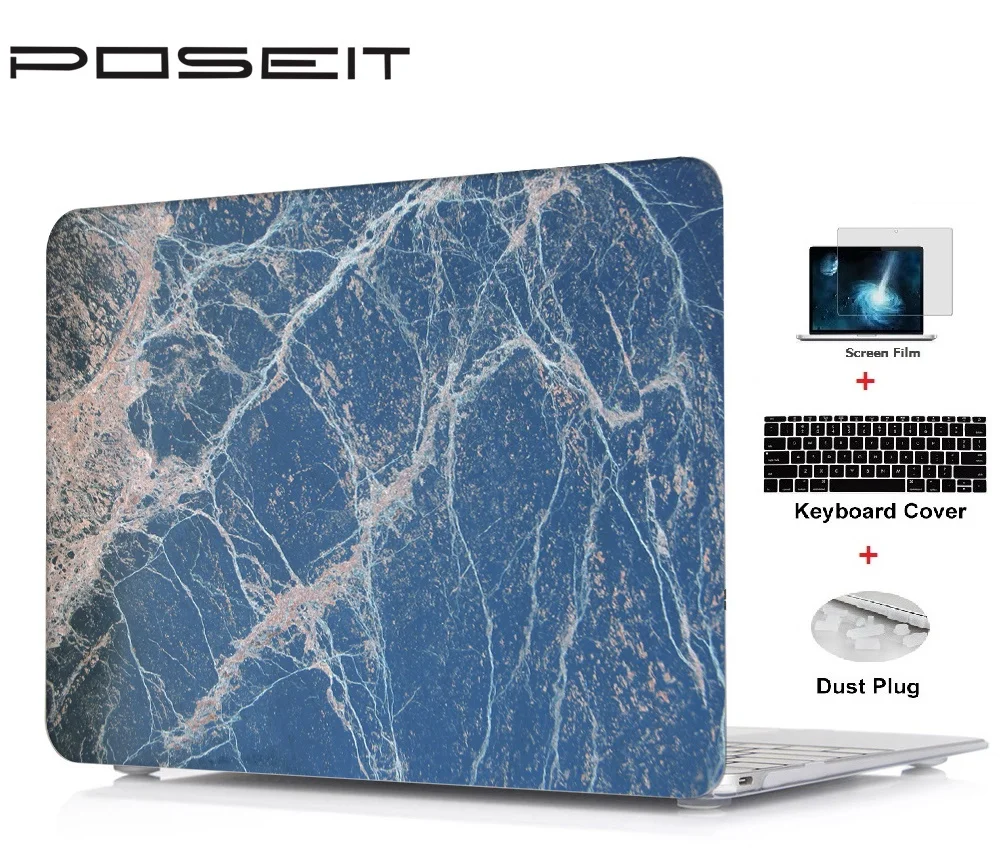

New Marble prints Hard Shell Case+Keyboard Cover +Screen Film+Dust Plugs For Macbook Pro Retina Air Touch Bar 11 12 13 15 inch