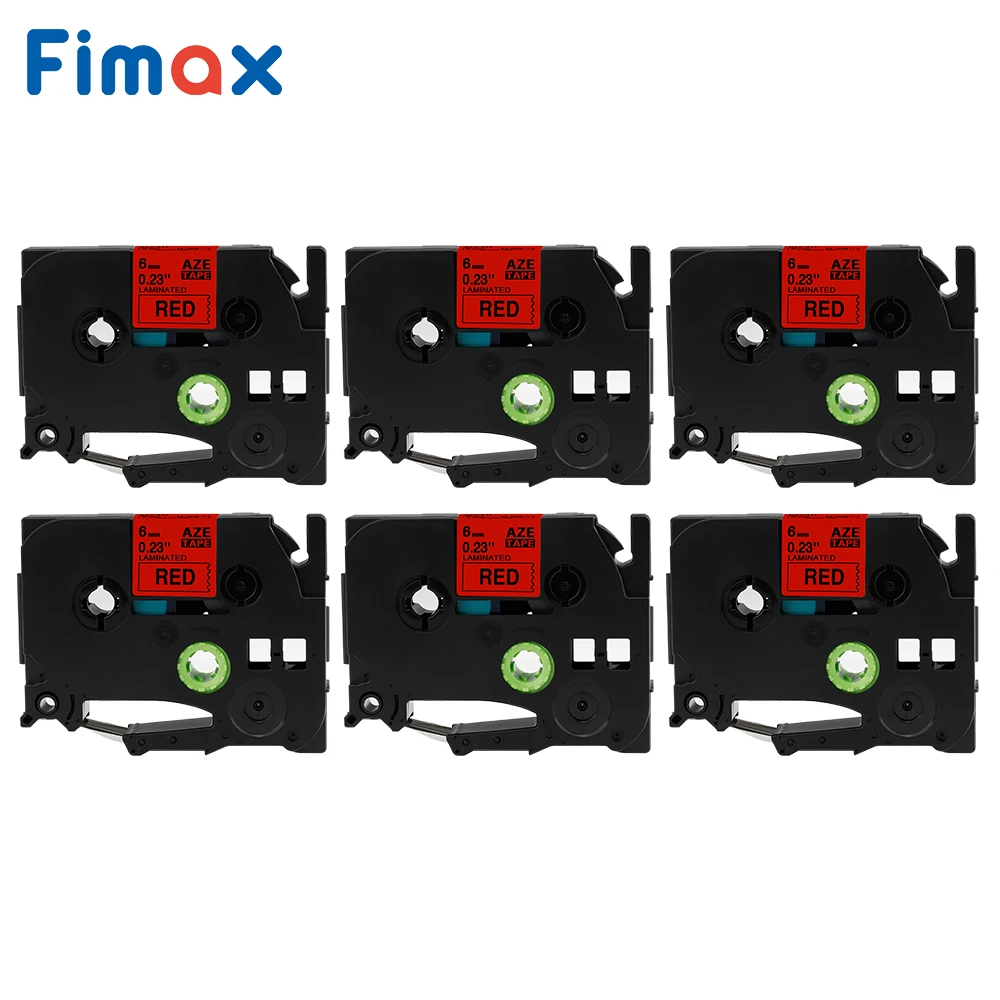 Fimax 6 Packs Compatible for Brother TZe411 P-touch Label Tape TZe-411 TZ-411 6mm*8m Black on Red for Brother P-touch Tze Label