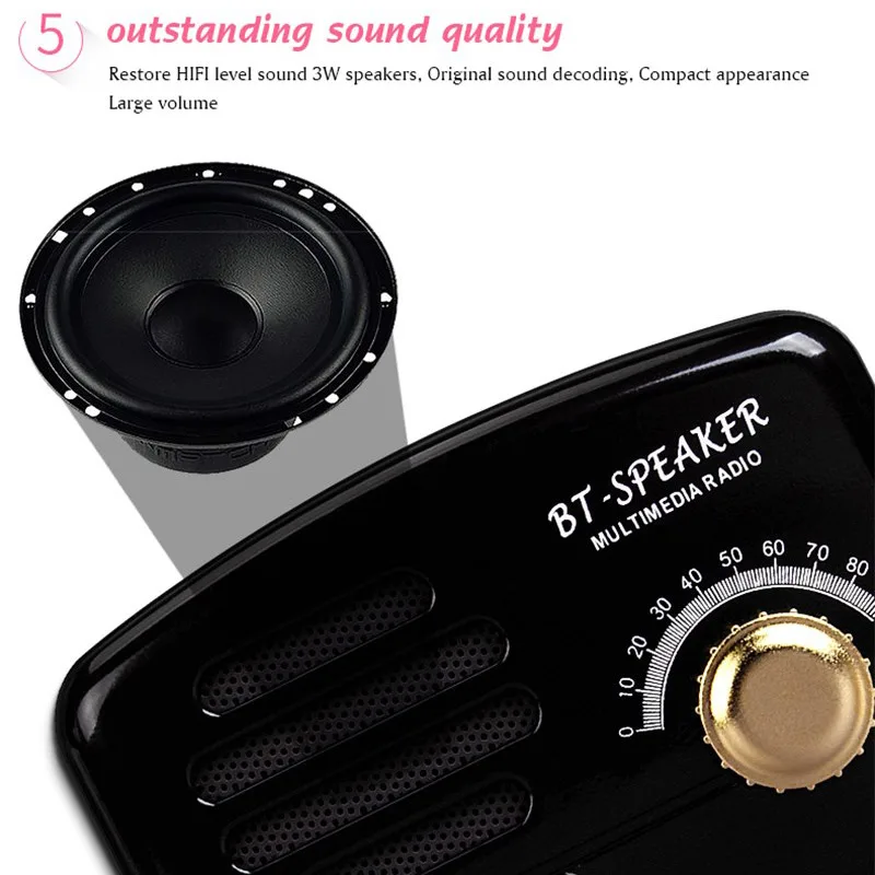 Беспроводной Bluetooth-динамик Sovawin 5 Вт TF FM-радио ретро портативный мини-динамик для
