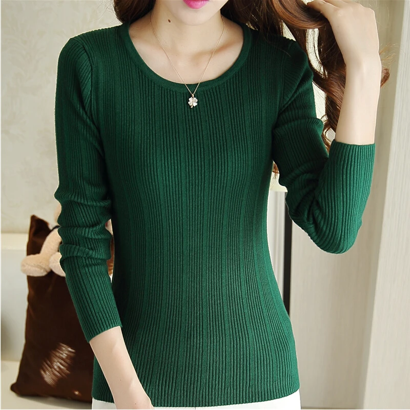 

New Korean women short slim neck long sleeved Pullover Sweater Shirt solid tight sweater