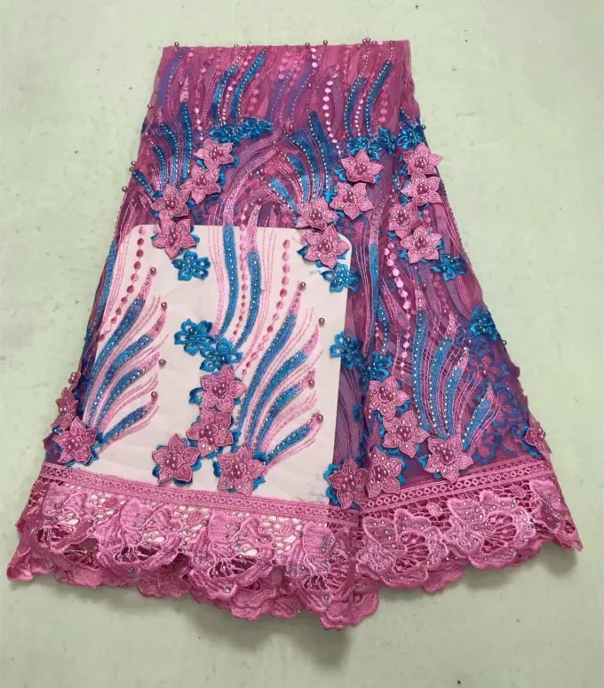 Latest Fashion Nigerian French Lace Fabric pink African Tulle Mesh For Wedding Material With Beads w8-20 | Дом и сад