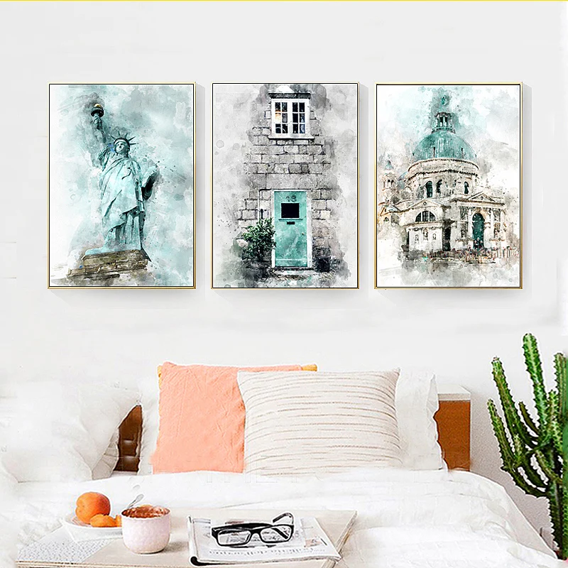 SD LINLEEHON New York Statue of Liberty Building Retro Nordic Posters And Prints Wall Art Canvas Painting For Living Room Decor | Дом и сад