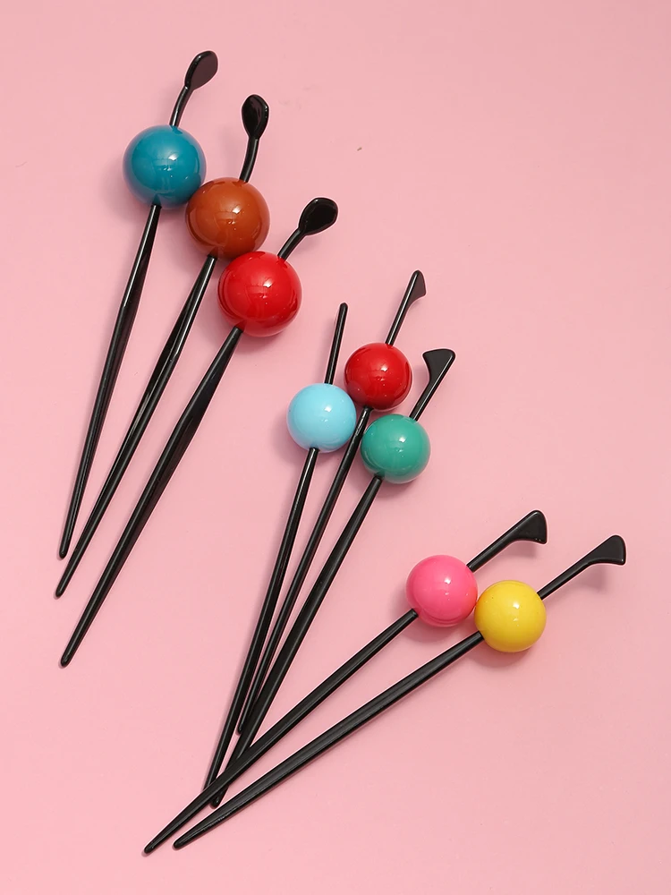 

New Woman Candy Color Hair Sticks Sweet Simple Ball Stick Flower Ball Head Hair Style Decorated Girls Hair Accessories