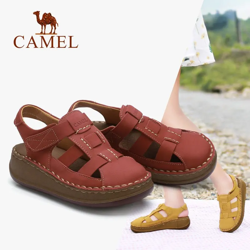 CAMEL New Leather Sandals Women Wedges Loop Shoes Casual Thick Heel Woman 2018 Summer Beach | Обувь