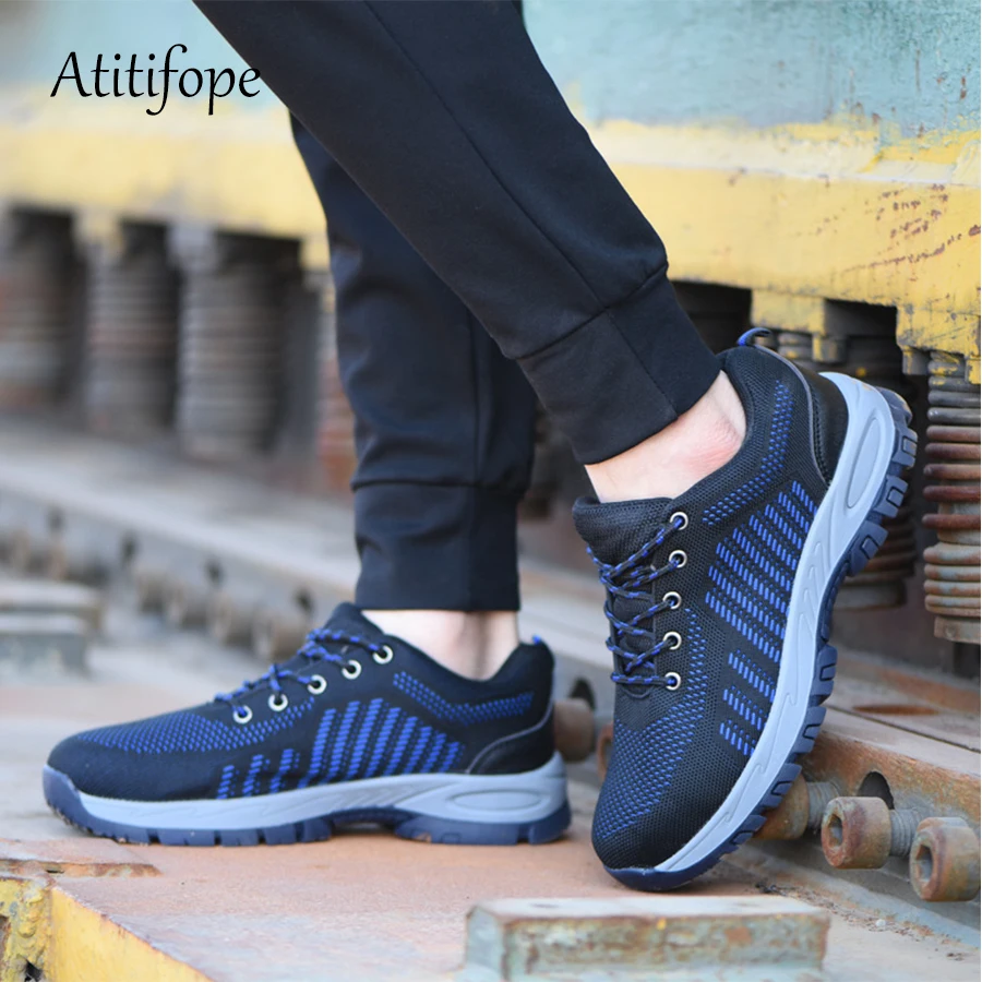 

Men's Safety Shoes Casual Breathable Work Steel Toe Construction Shoes Slip Resistant Lightweight Outdoor Relaxed-Fit Work Shoes