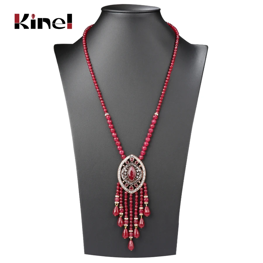 Женское винтажное ожерелье Kinel с длинной подвеской кисточкой в античном