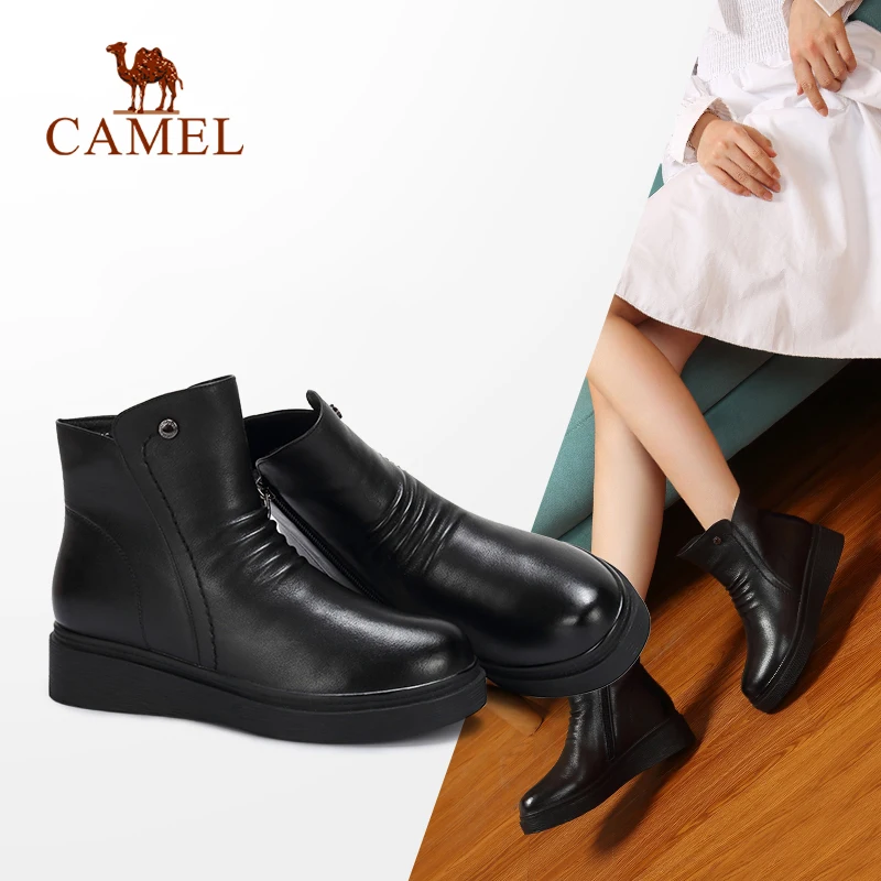 CAMEL Women Fashion Ankle Short Boots Genuine Leather Plush Casual For Ladies Med Platform Soft Booiest Girl | Обувь