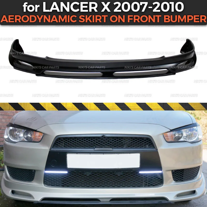 Юбка бампер Aerodinamic для Mitsubishi Lancer X 2007 2010 комплект из АБС пластика аэродинамическая