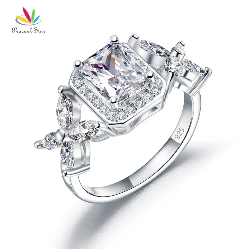 

Peacock Star Pageant Luxury Ring Solid 925 Sterling Silver Butterfly Wedding Jewelry CFR8322