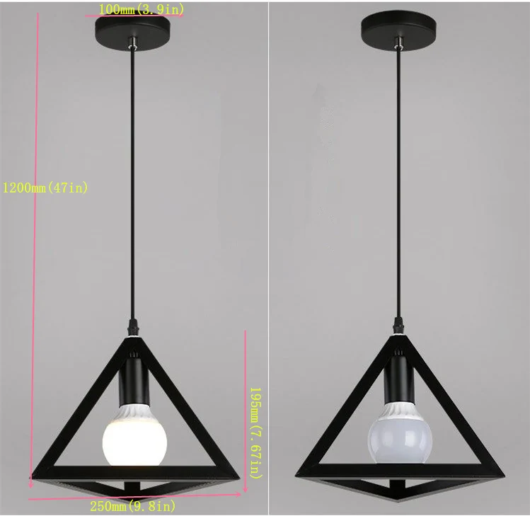 Винтажный подвесной светильник Black triang Светодиодная лампа E27 AC110 260V Кухонные