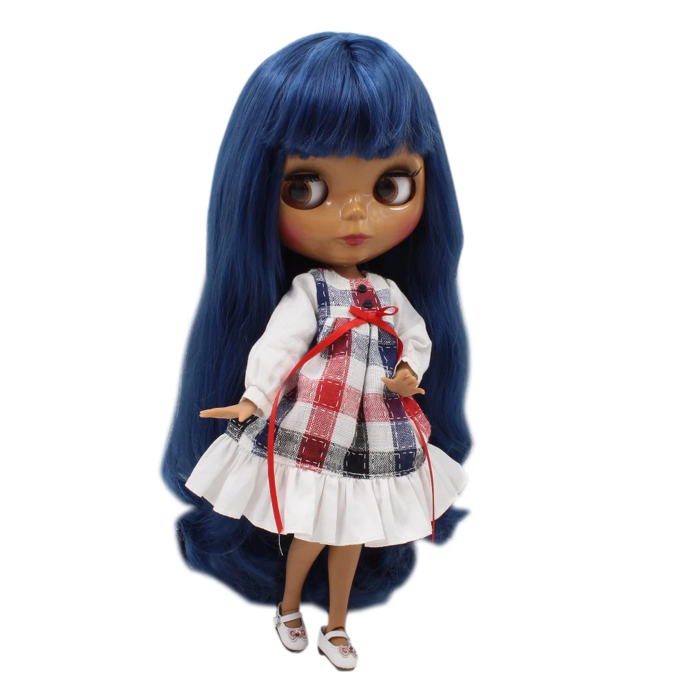 Ледяной DBS Blyth кукла 1/6 bjd синие волосы темная кожа блестящее лицо совместное тело