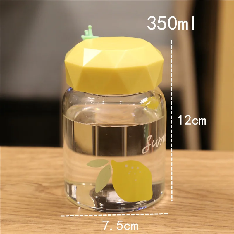 Portable Mini- Cup With Bring Cover Small Fresh Diamonds Lemon Transparent |