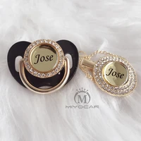 miyocar personalized any name 11 colors black cool bling pacifier and pacifier clip bpa free dummy bling unique design p4