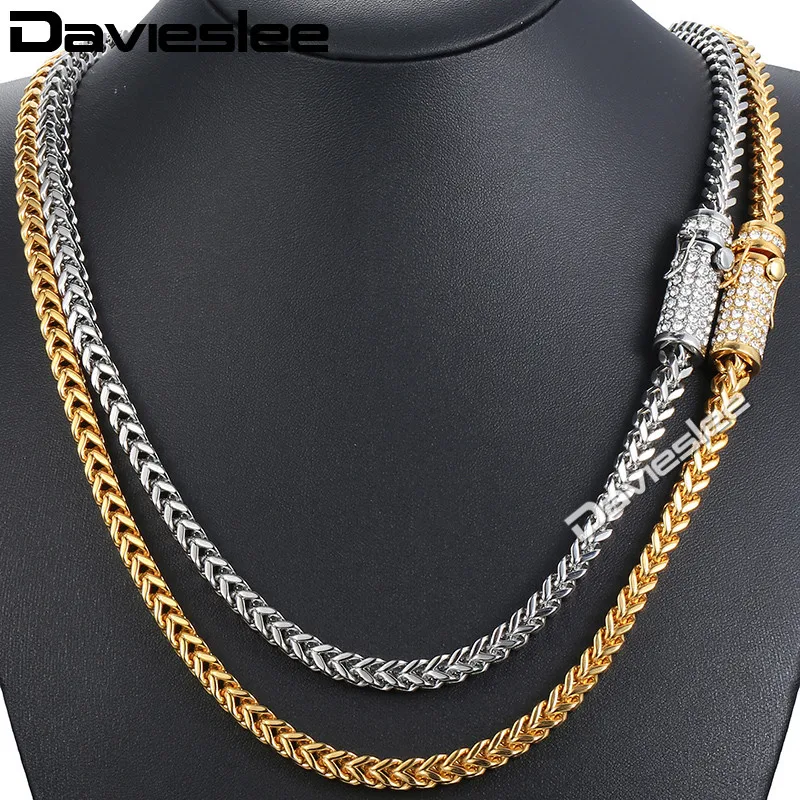 Мужское ожерелье Davieslee Miami Franco цепочка из кубического циркония CZ 316L нержавеющая