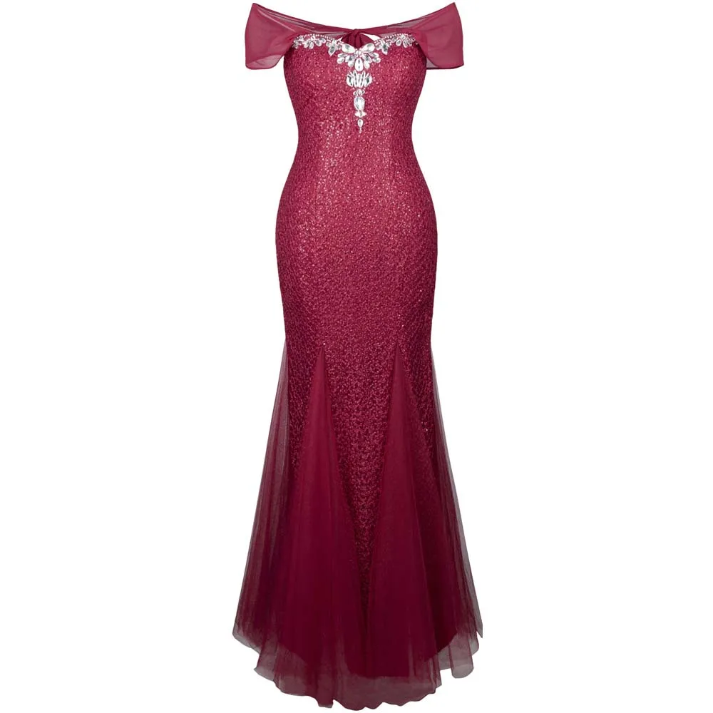 Dark Red Pic Color Angel-Fashion, женское платье, платье с вырезом лодочкой, плиссированное, кружевное, с бисером, с разрезом, Русалка, длинное, красное, вечерние, платье 425 200 - Цвет: Dark Red Pic Color