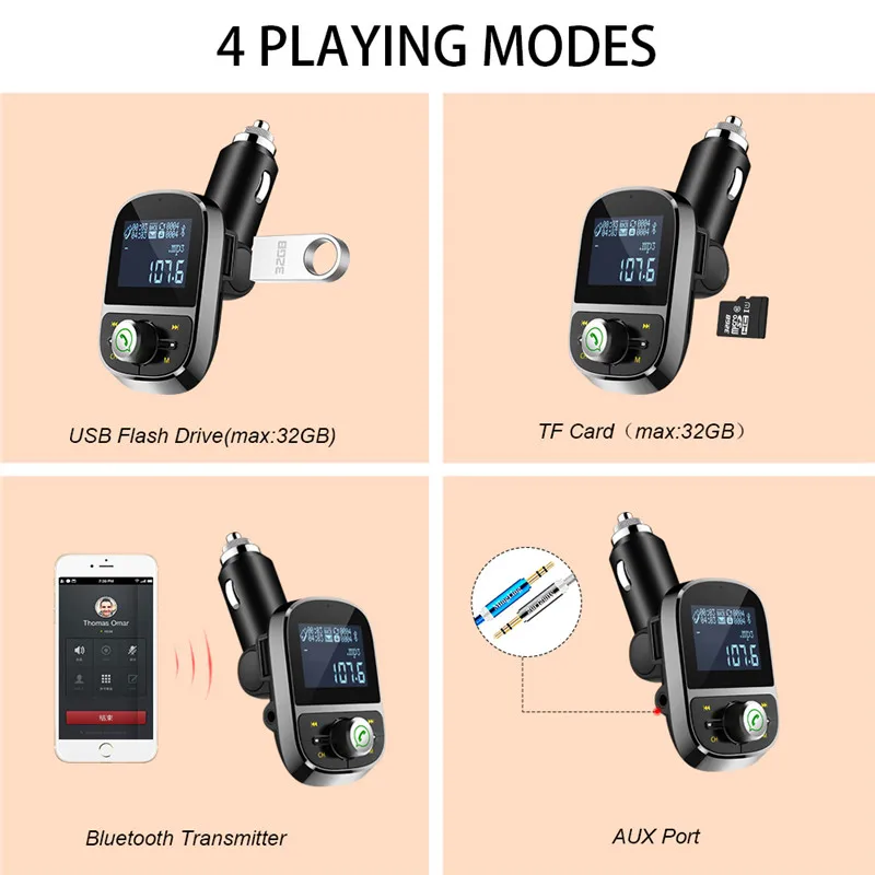 Автомобильный fm передатчик Bluetooth FM модулятор Handsfree MP3 плеер Поддержка USB флеш