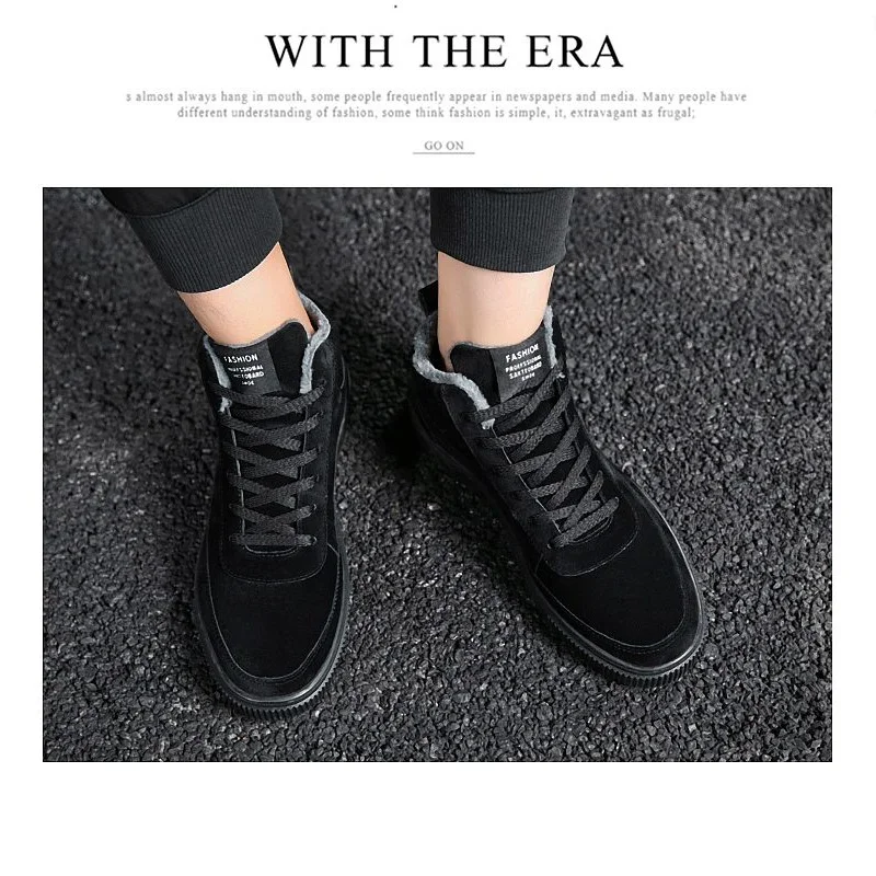 Winter Male Boots With Fur Cool Punk Plush Warm Men's Work Vulcanize High Top Canvas Shoes Men Fashion Flats Man Zapatos Hombre | Обувь