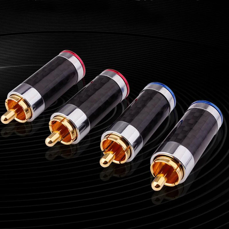 HiFi 4 шт. Позолоченные разъемы RCA из углеродного волокна Соединительный кабель