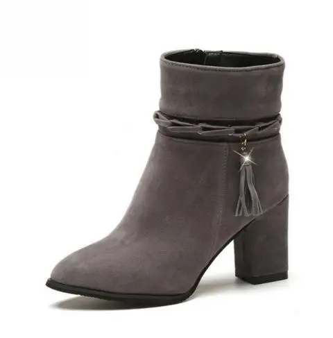 2017 fashion suede Women Boots Tassel Ankle Round Toe Winter Ladies Party Western Stretch Fabric With zipper |