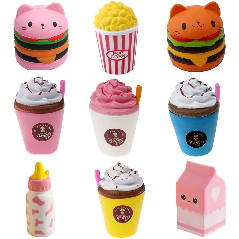 Сжимаемые медленно поднимающиеся игрушки Кот гамбургер картофель фри мороженое