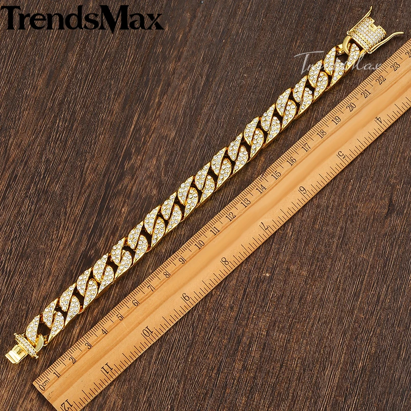 Womens Men's Bracelets Hip Hop Gold Miami Curb Cuban Link Chain For Woman Male Jewelry Gifts Dropshipping 14mm KGB409A | Украшения и