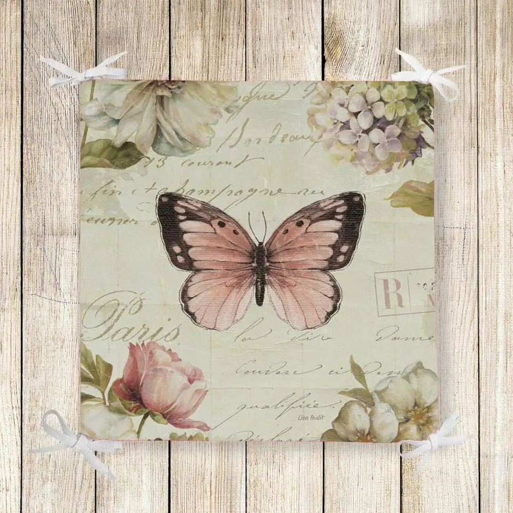 

Else Green Flowers Pink Butterfly 3d Print Chair Pad Seat Cushion Soft Memory Foam Full Lenght Ties Non Slip Washable Zipper