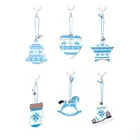 3 шт., деревянные подвесные украшения, Рождественский кулон, синие перчатки с рисунком, обувь с украшением в виде сердца, звезды, рождественской елки, 7*7 см