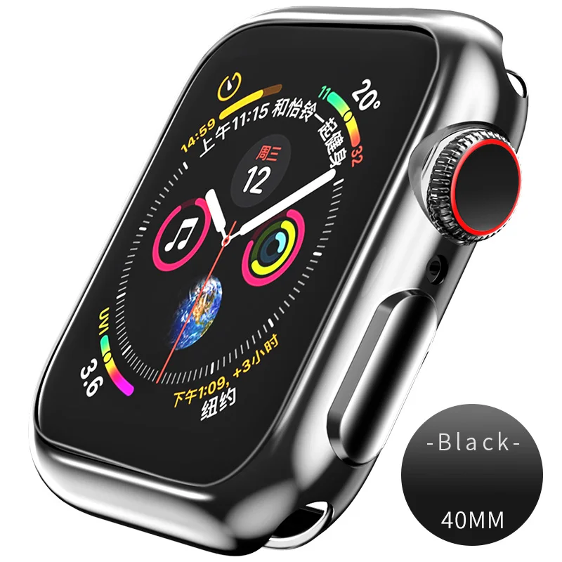 Стильный Мягкий защитный чехол HOCO для iwatch serise 4 Apple Watch, цветной чехол 40 мм, 44 мм, идеально подходит для 2 цветов, бампер - Цвет: Black 40mm