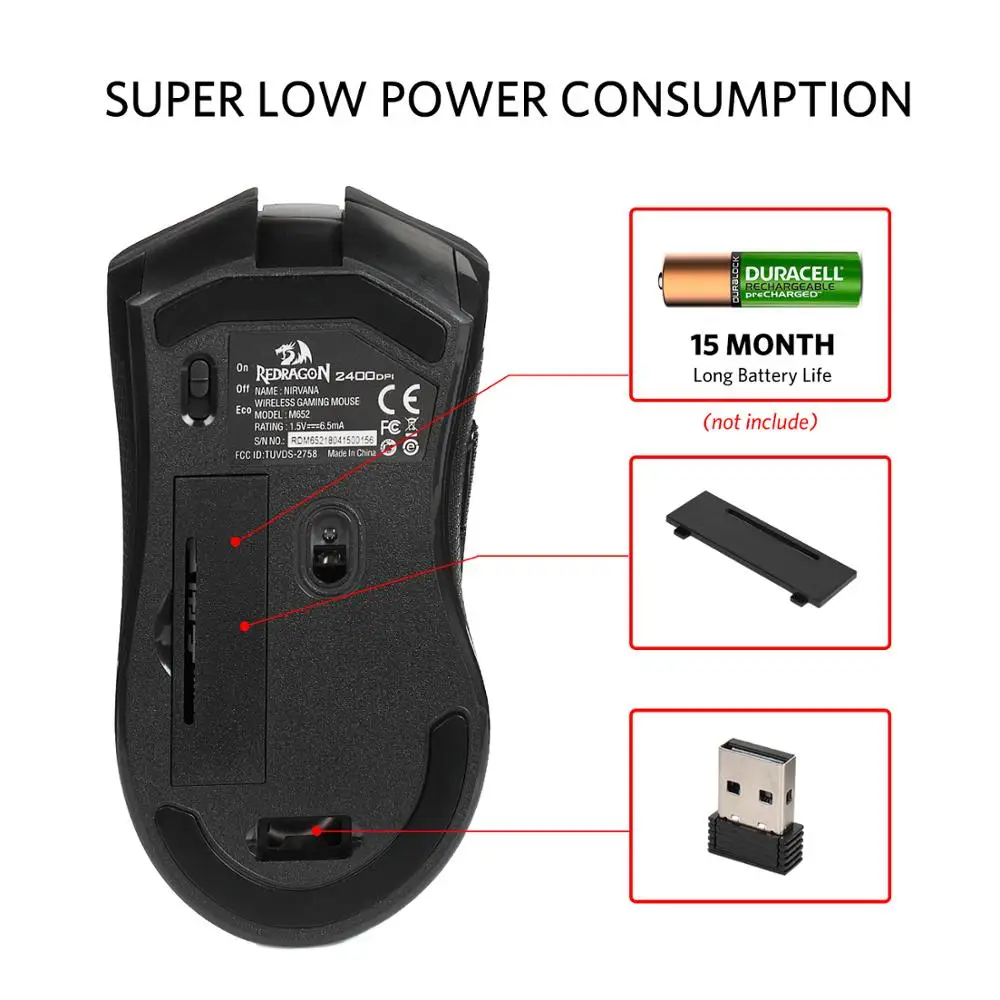 Redragon M652-BA, Беспроводная игровая мышь и коврик для мыши, комбо, 2,4G, беспроводные оптические мыши с usb-приемником, 2400 dpi и набор ковриков для мыши