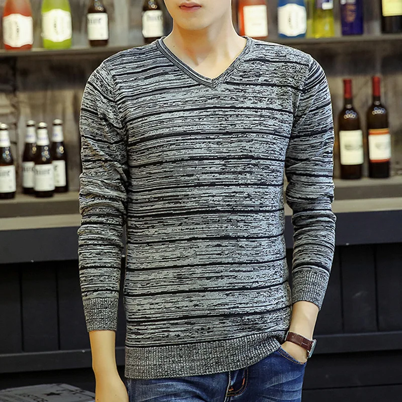 

The fall of the new V Mens Changsha slim neck knit shirt sleeve head boy fashion sweater