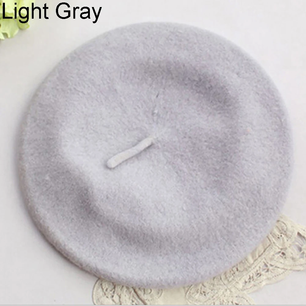 Light Grey Классический сплошной цвет Зимний французский стильный берет художника шляпа Повседневная Женская кепка подарок - Цвет: Light Grey