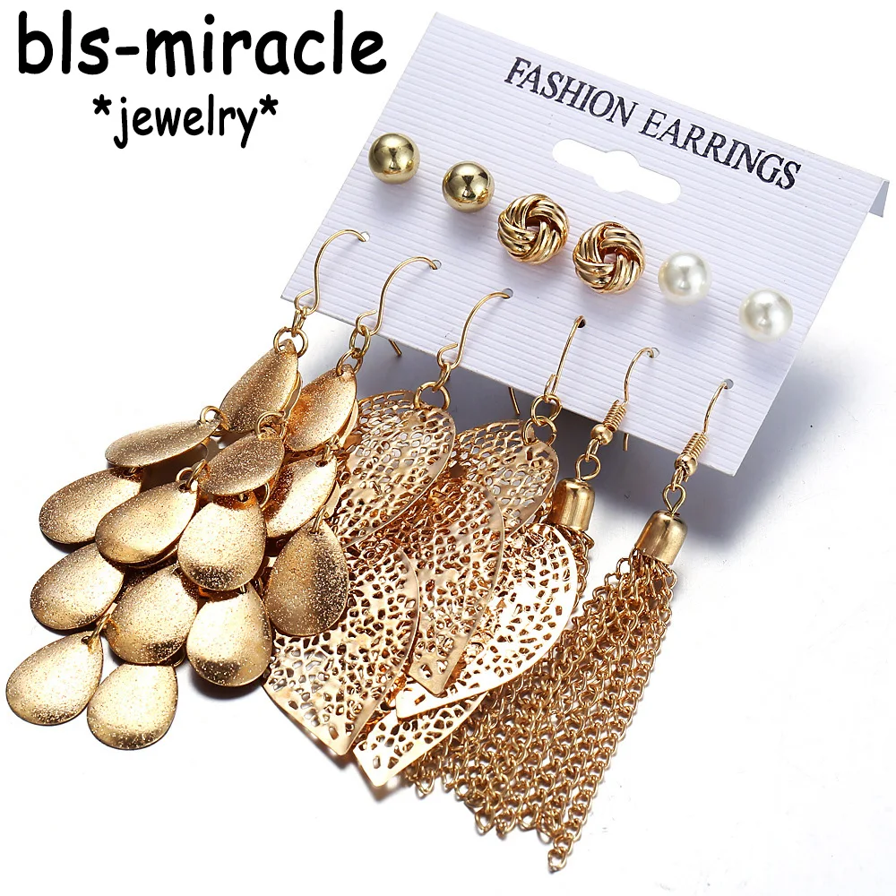 Серьги-подвески Bls-miracle в богемном стиле с листьями и кисточками для женщин Набор