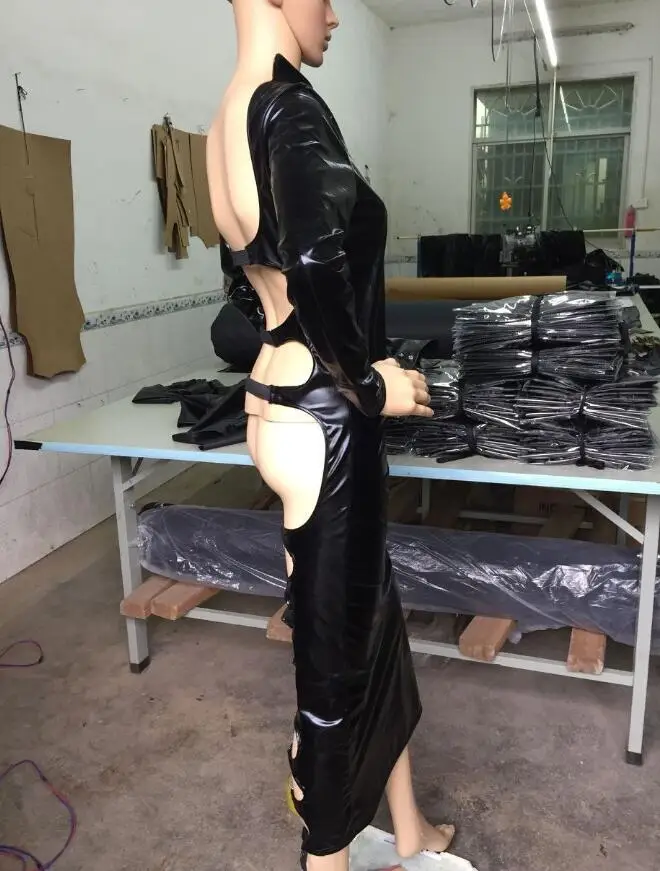 2018 XL стимпанк танцевальные костюмы с открытой спиной черное платье с мокрым эффектом искусственная кожа женские сексуальные без спинки с д... от AliExpress WW