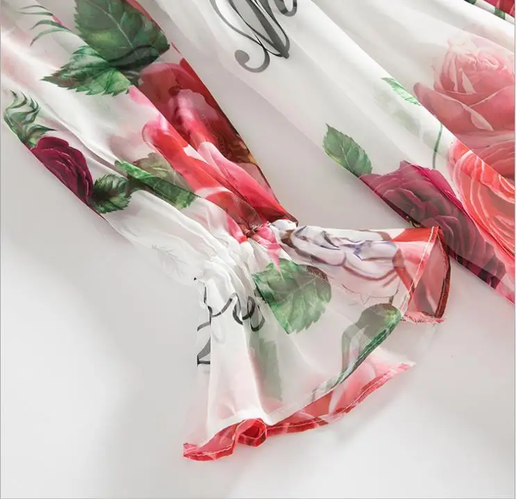 2018 женское длинное платье из 100% шелка с буквенным принтом розы летнее высоким