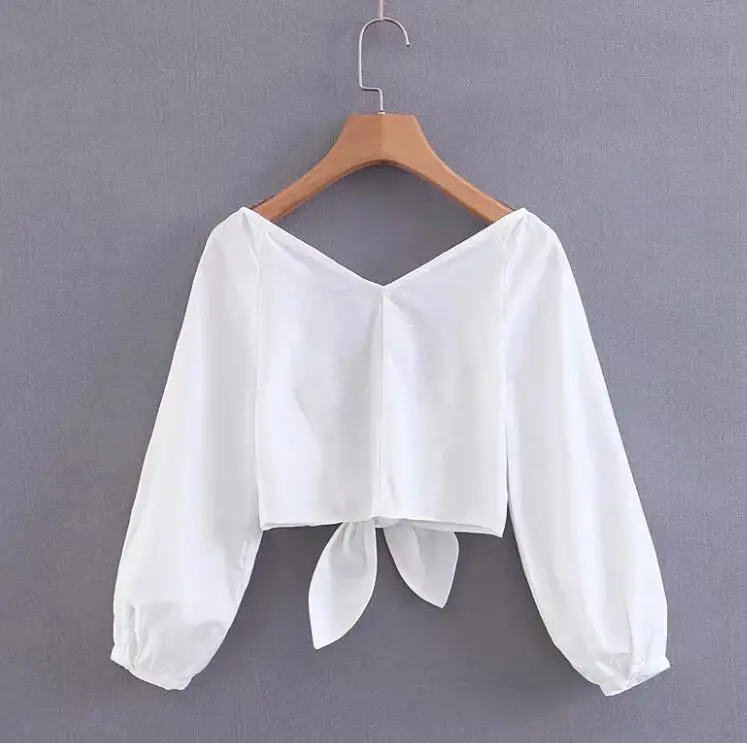 2019 Летняя женская белая хлопковая льняная блузка с рукавами фонариками и