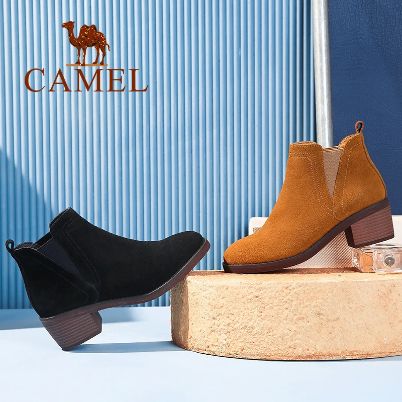CAMEL/женские замшевые ботильоны в стиле ретро женские зимние полусапожки на