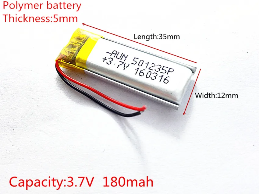 3.7V 180mAH 501235 Polymer lithium ion / Li-ion battery for TOY POWER BANK GPS mp3 mp4 cell phone speaker | Электроника