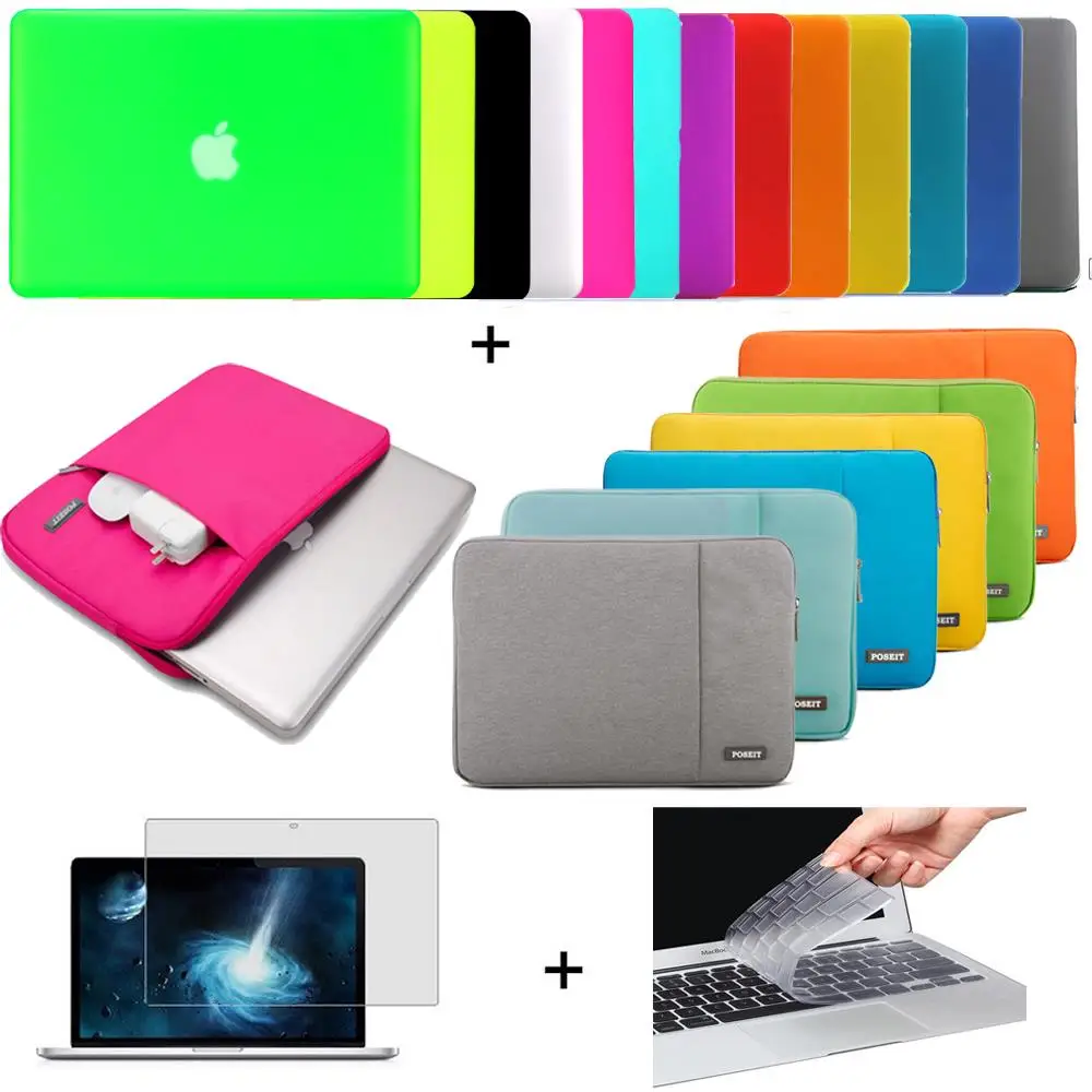 Новый матовый жесткий чехол + Сумка рукав для клавиатуры Защита экрана Macbook Pro Air
