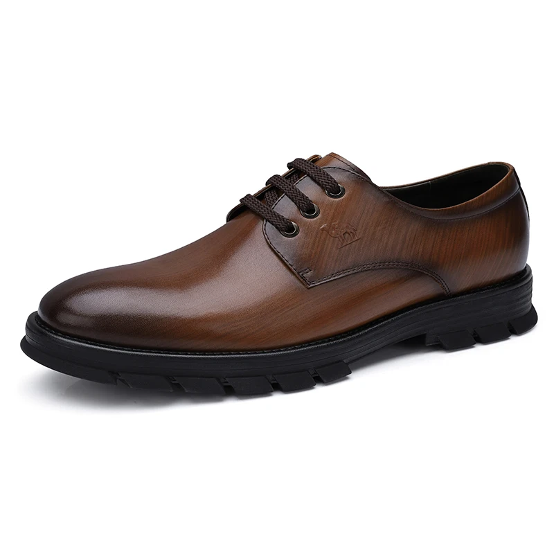 A832148720Brown CAMEL/Мужская обувь; Повседневная обувь в деловом стиле; Модные Винтажные мужские туфли из натуральной кожи в стиле ретро на шнуровке с деревянным лицевым покрытием - Цвет: A832148720Brown