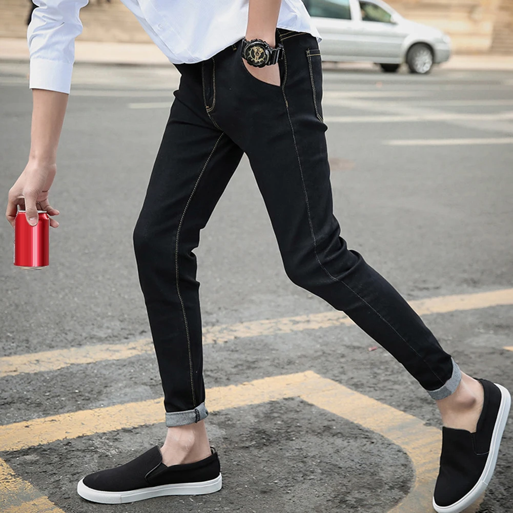 Модные Для мужчин девятый Брюки для девочек Тощий Slim Fit джинсы Повседневные