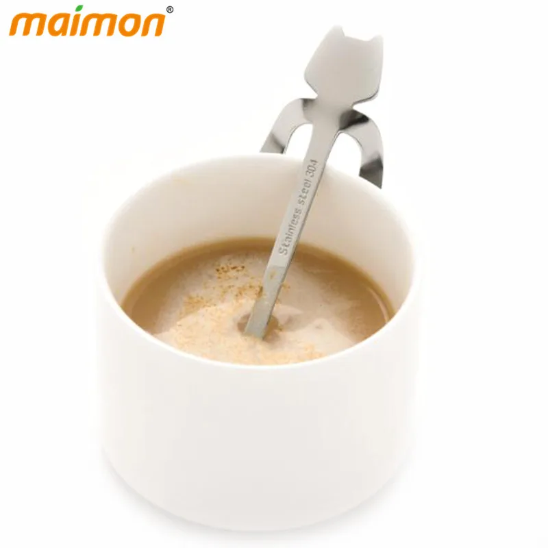 1pcs Stainless Steel Cat Spoon Hanging Long Handled Metal Coffee Mixing Stirring Teaspoon Dessert Snacks Scoop Tableware | Дом и сад