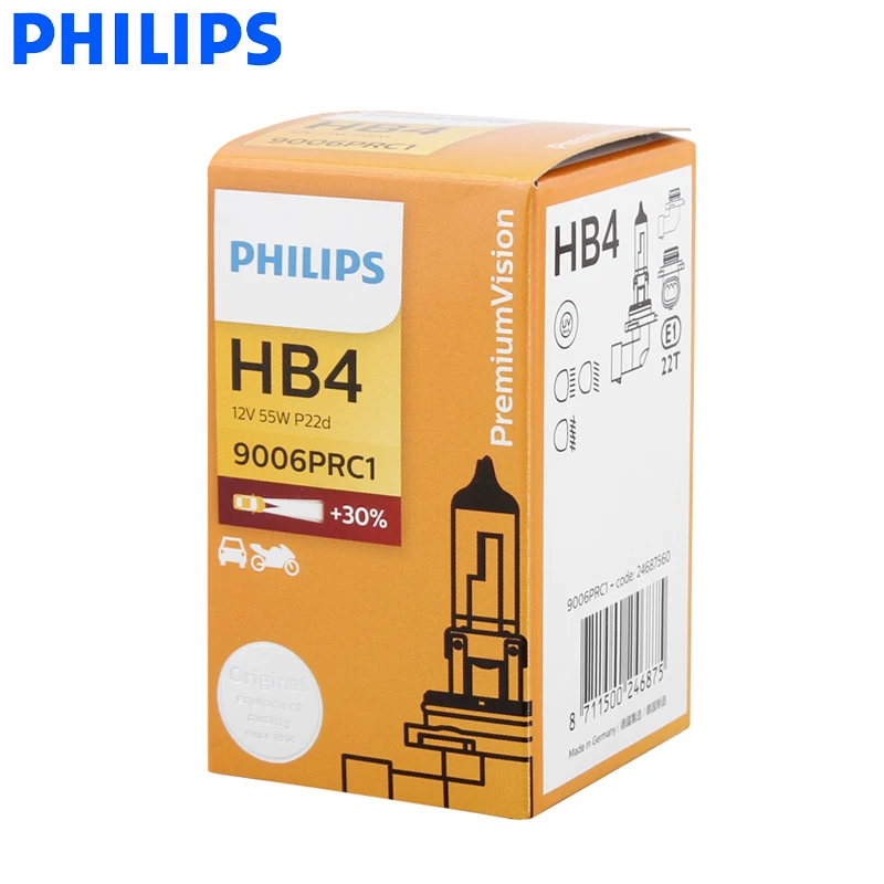 Philips HB4 9006 12 В 55 Вт P22d Премиум видение оригинальная автомобильная фара стандартная