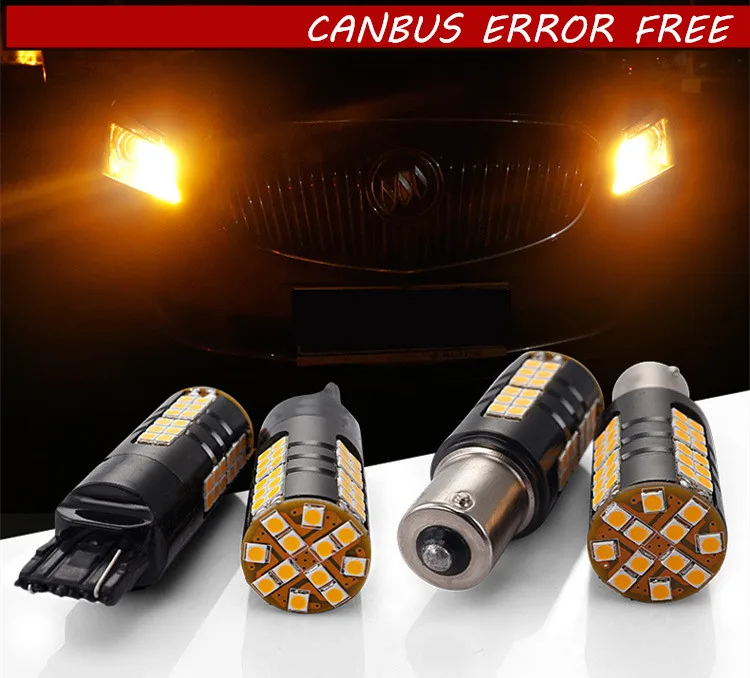 2 шт. Car 7440 светодио дный без Hyper флэш Желтый янтарь 60 SMD 3030 T20 W21W 1156 7507 BAU15S лампы для